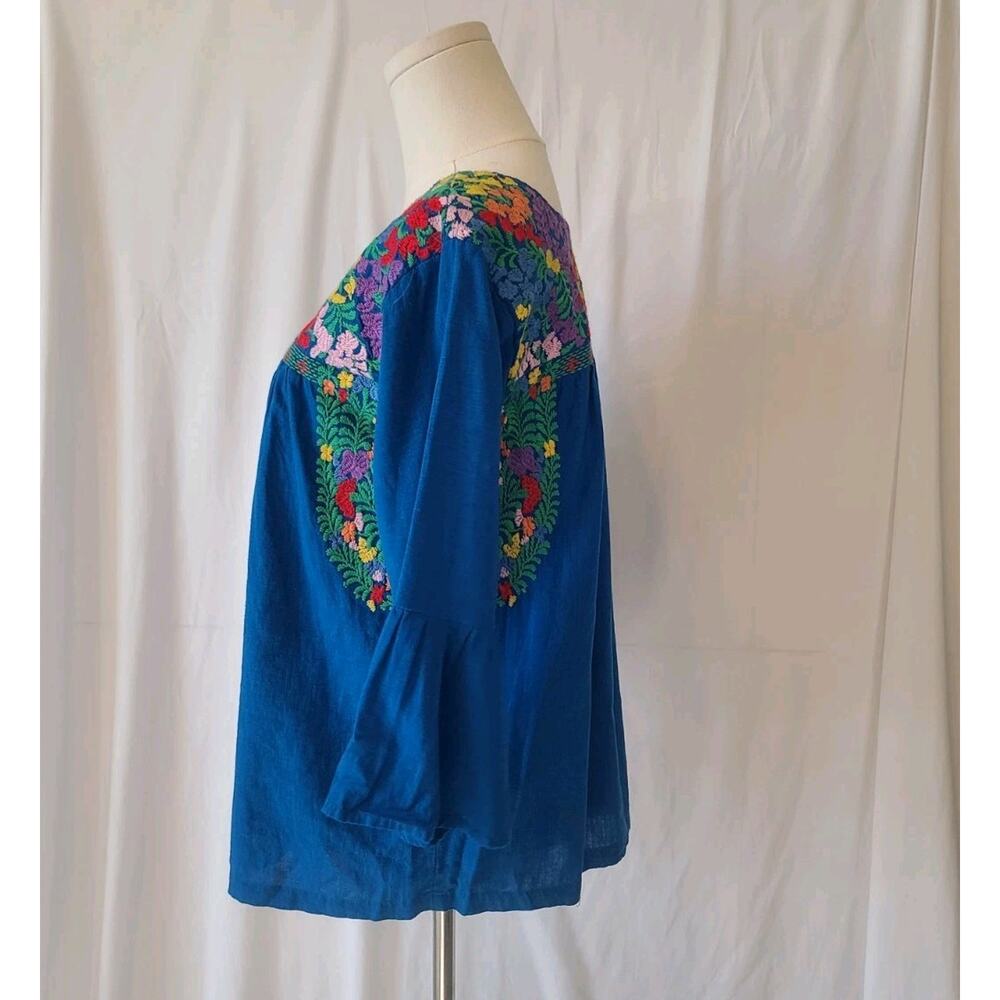 J. Marie Womens Blue Embroidered Jenna Flared Sleeve Floral Top Small - Picture 4 of 6